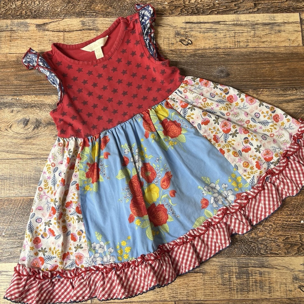 Matilda Jane Patchwork Ruffle Dress‎ Baby Girl 18-24m In the Stars July 4th